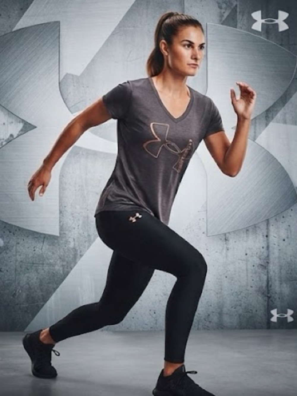 Under Armour Women’s Charcoal V-Neck Tee with Pale Pink Logo